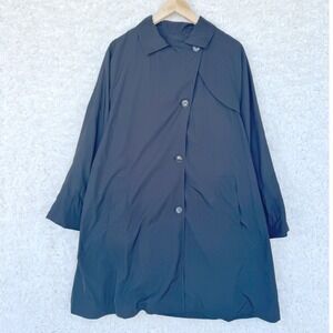 Victor Victoria Donna Black Button Up Trench‎ Coat Size 42 6 Lightweight No Ties